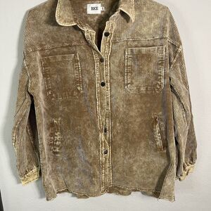 BKE Washed Corduroy Shacket Women’s XXL Tan Button Shirt Jacket Buckle B9
